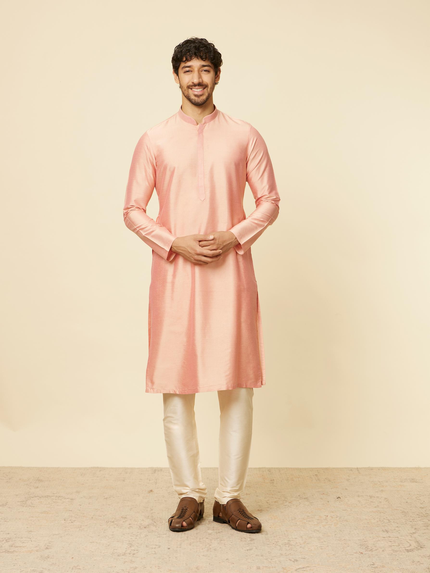 Twamev Men Peach Bandhgala Kurta Set