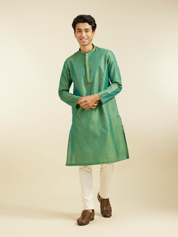 Diwas Men Soft Green Buta Patterned Kurta