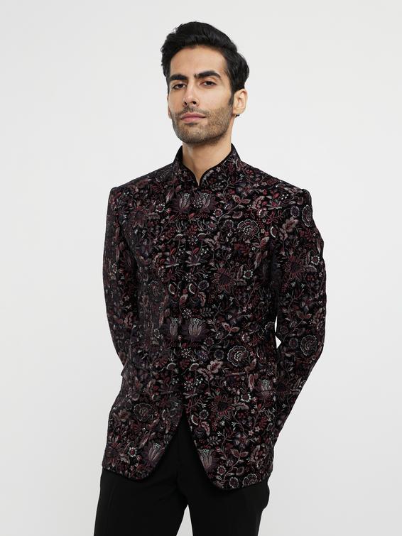 Twamev Men Black Velvet Suit Extravaganza