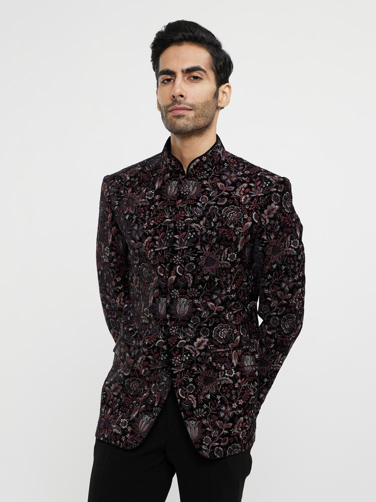 Twamev Men Black Velvet Suit Extravaganza