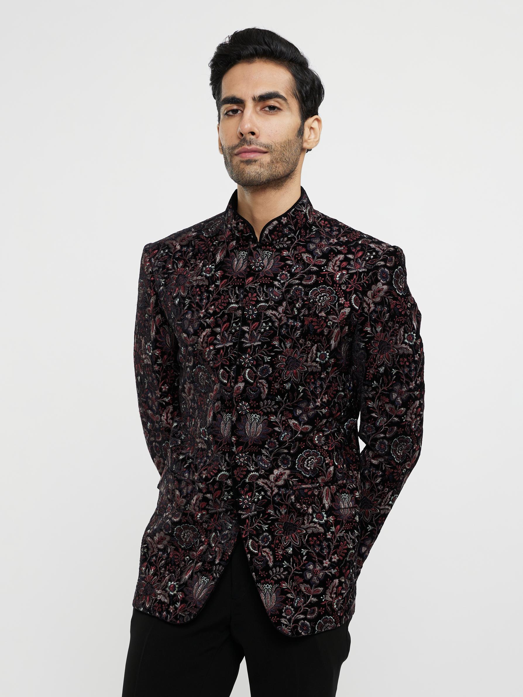 Twamev Men Black Velvet Suit Extravaganza
