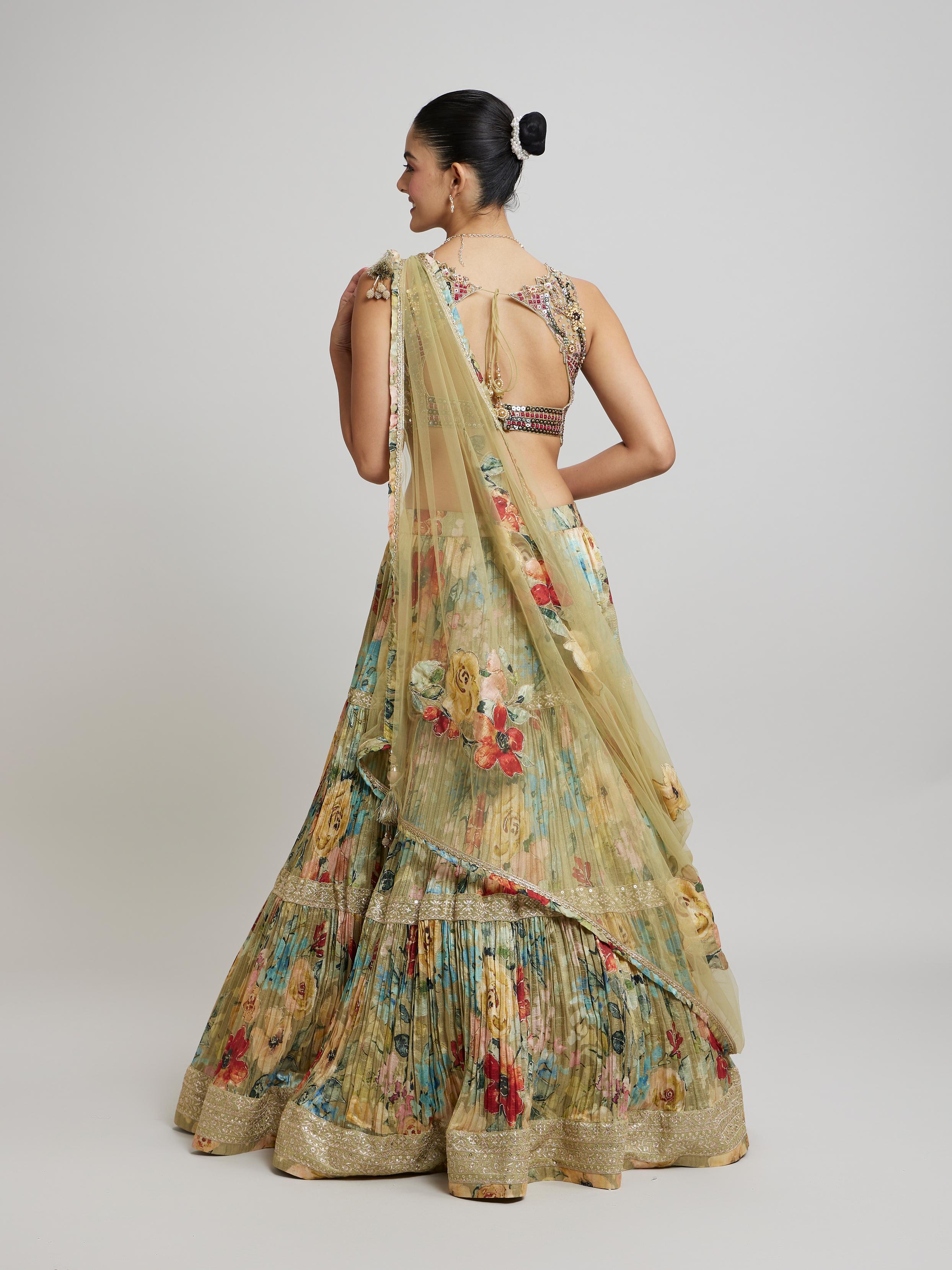 Twamev Women Enchanting Pista Green Lehenga
