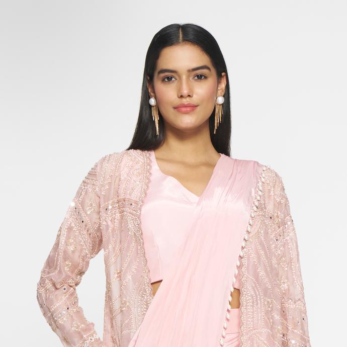 Twamev Women Pink Satin Glory Indo Western