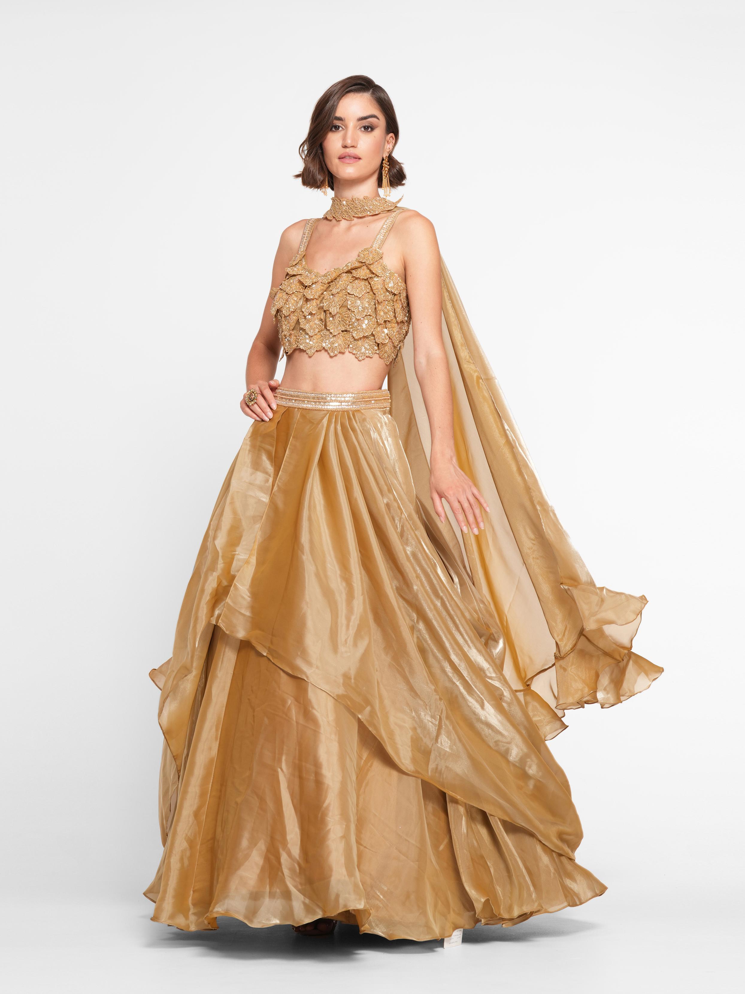 Twamev Women Golden Gleam Trio Set Skirt Top