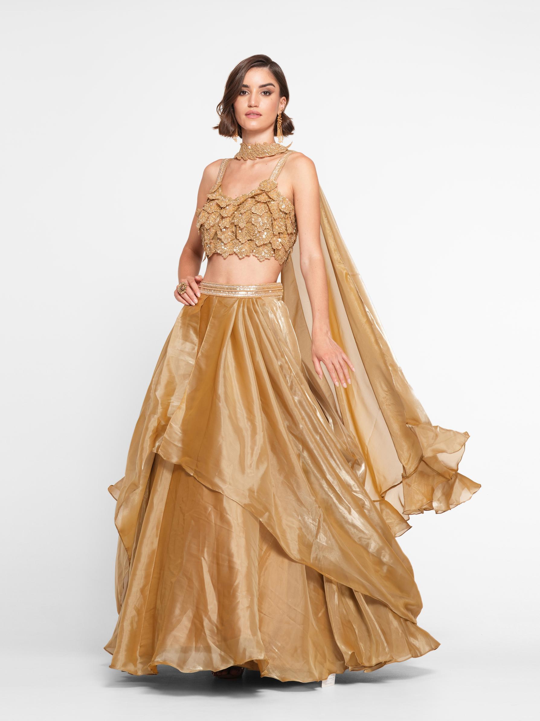 Twamev Women Golden Gleam Trio Set Skirt Top