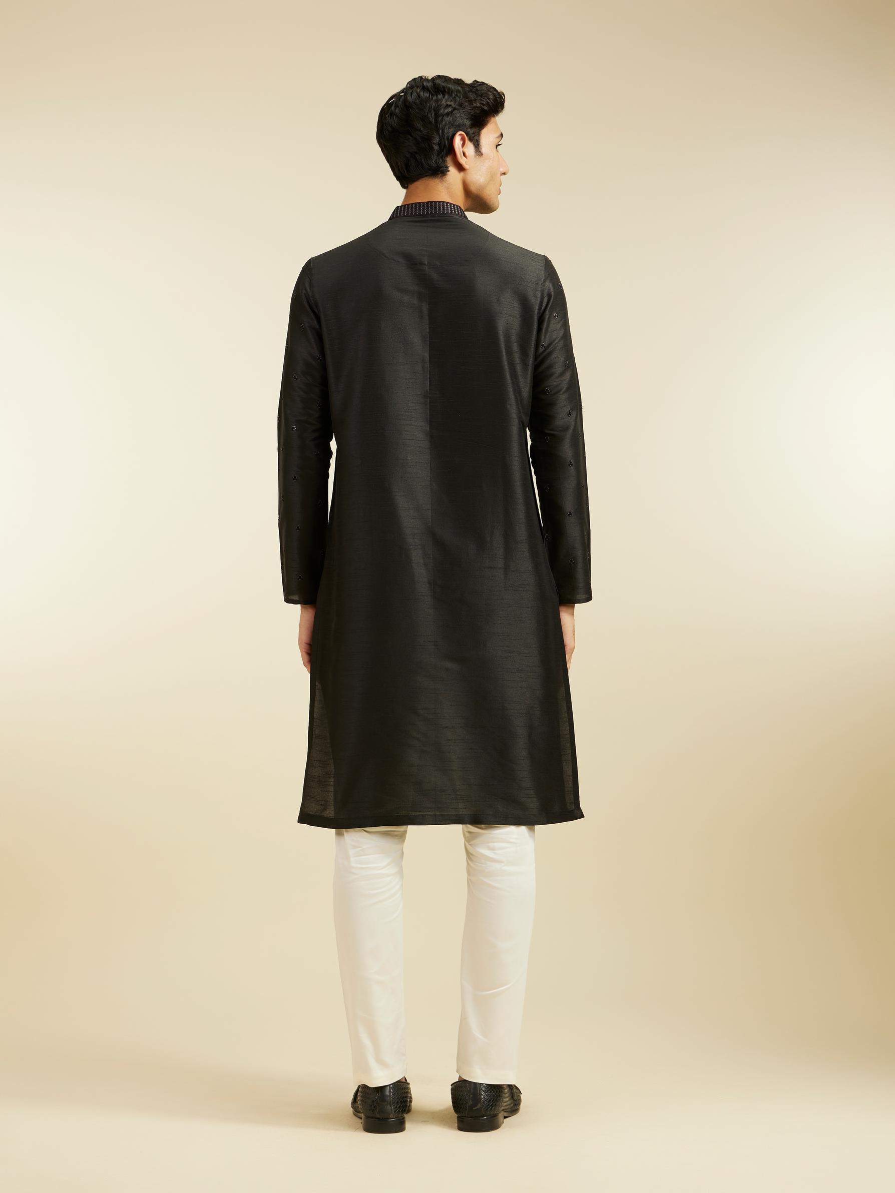 Diwas Men Midnight Black Buta Embroidered Kurta with Sequin Work