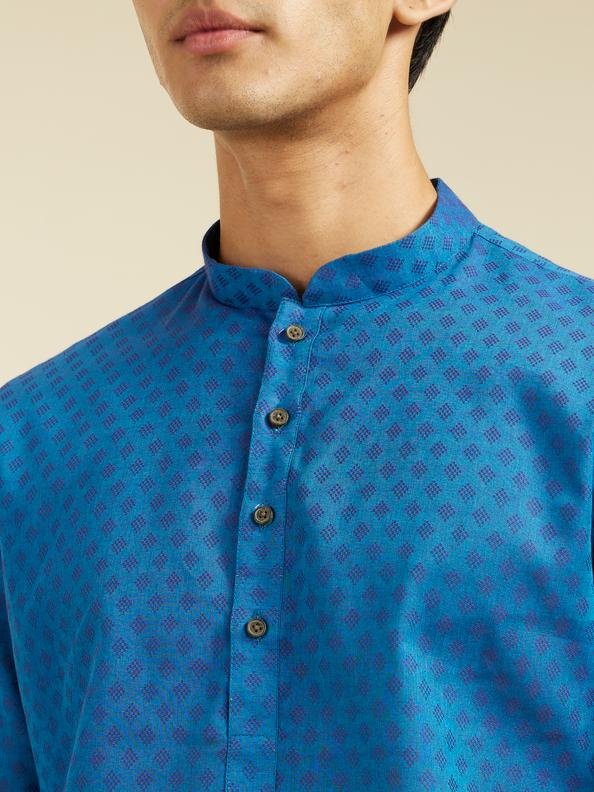 Diwas Men Mid Blue Cotton Kurta