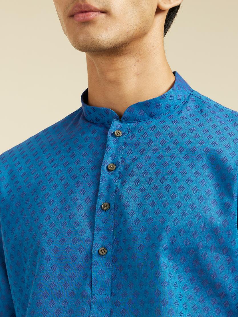 Diwas Men Mid Blue Cotton Kurta