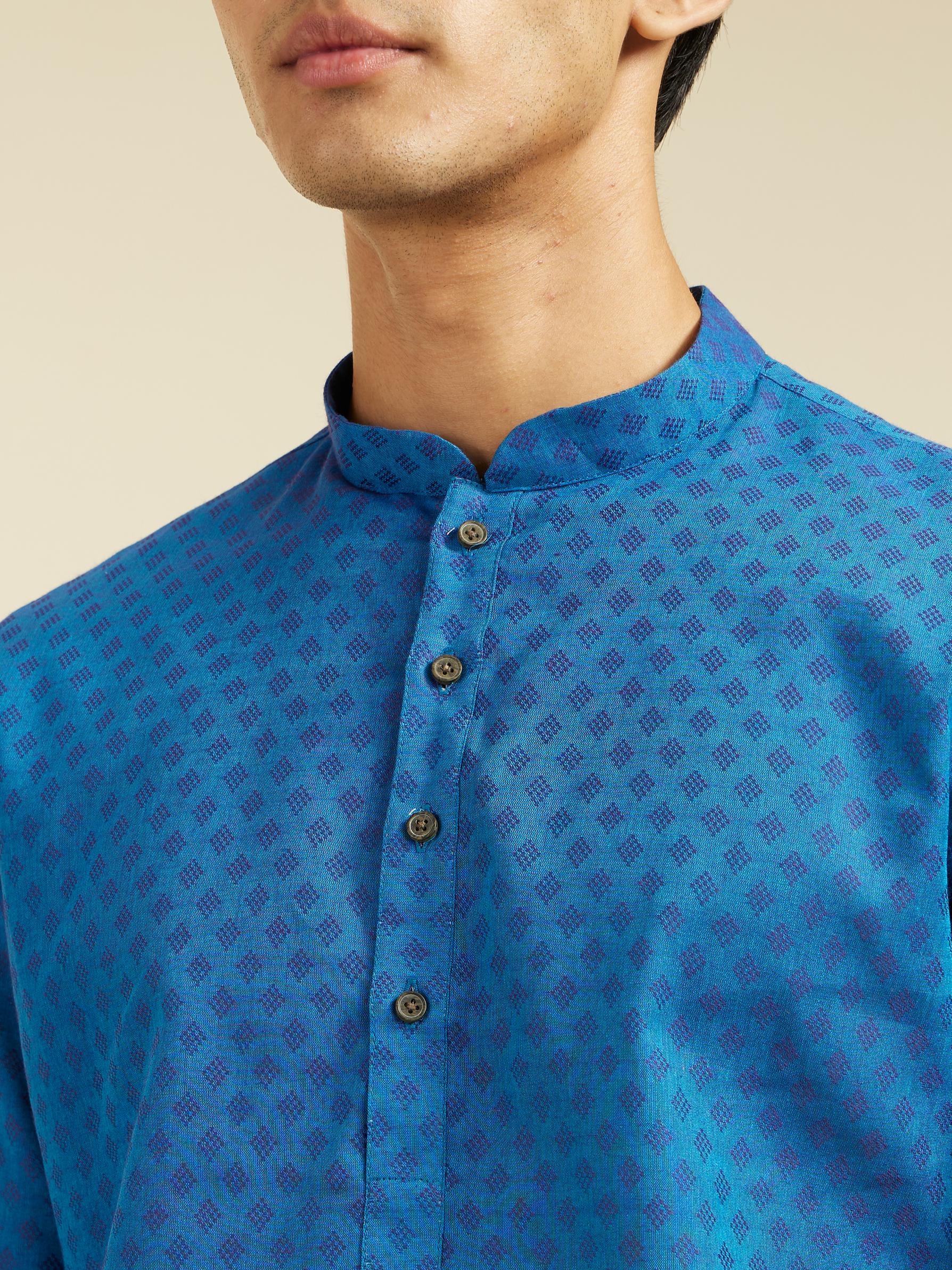 Diwas Men Mid Blue Cotton Kurta