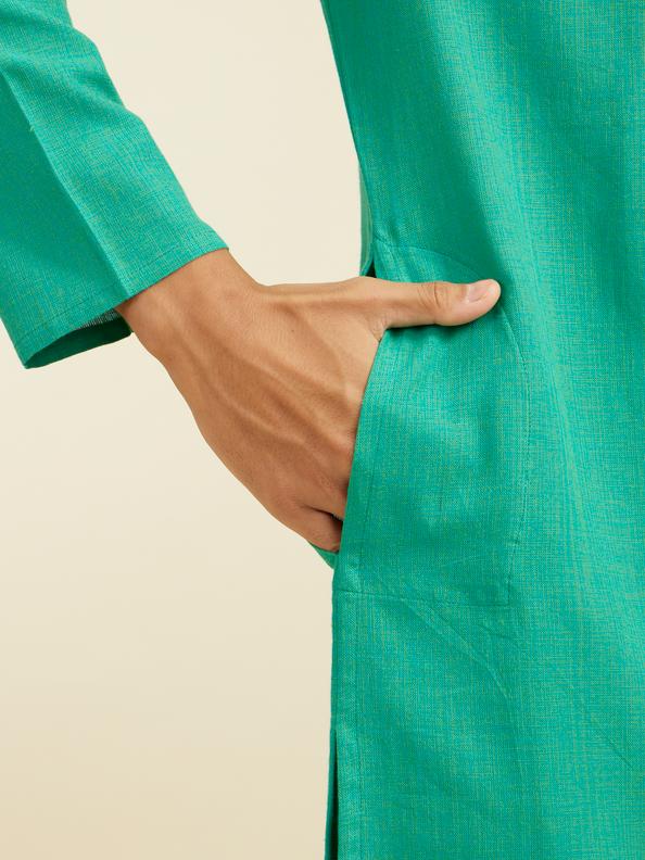 Diwas Men Teal Green Plain Classic Kurta