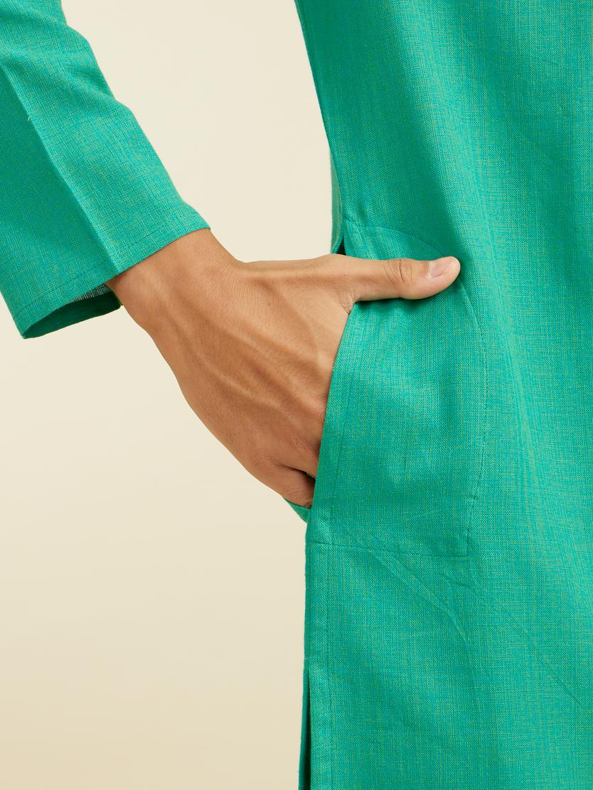 Diwas Men Teal Green Plain Classic Kurta