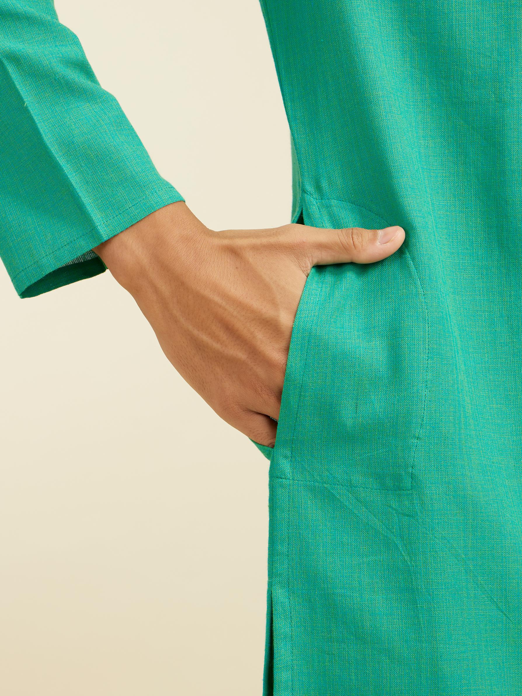 Diwas Men Teal Green Plain Classic Kurta