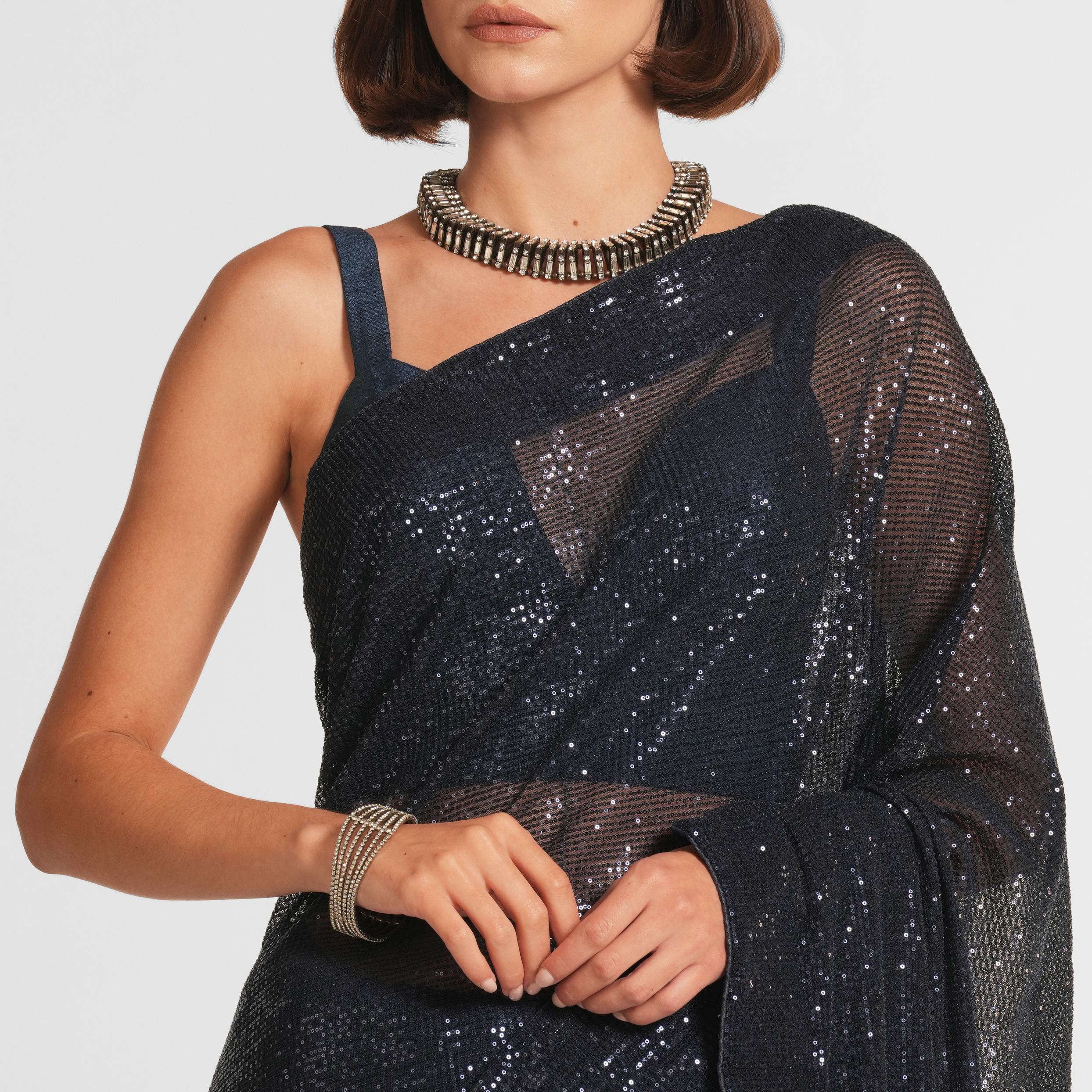 Twamev Women Indigo Bliss Knitted Saree