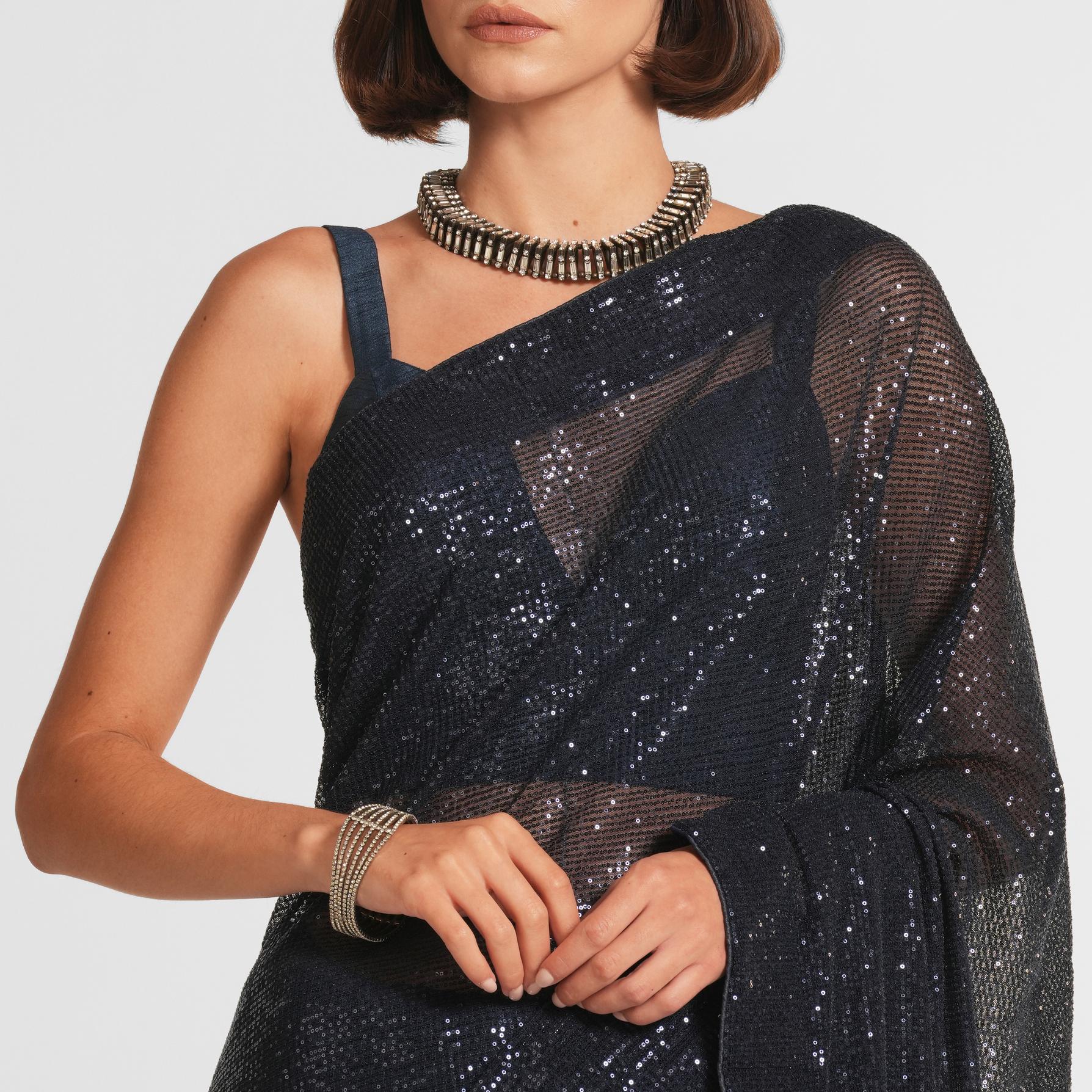 Twamev Women Indigo Bliss Knitted Saree