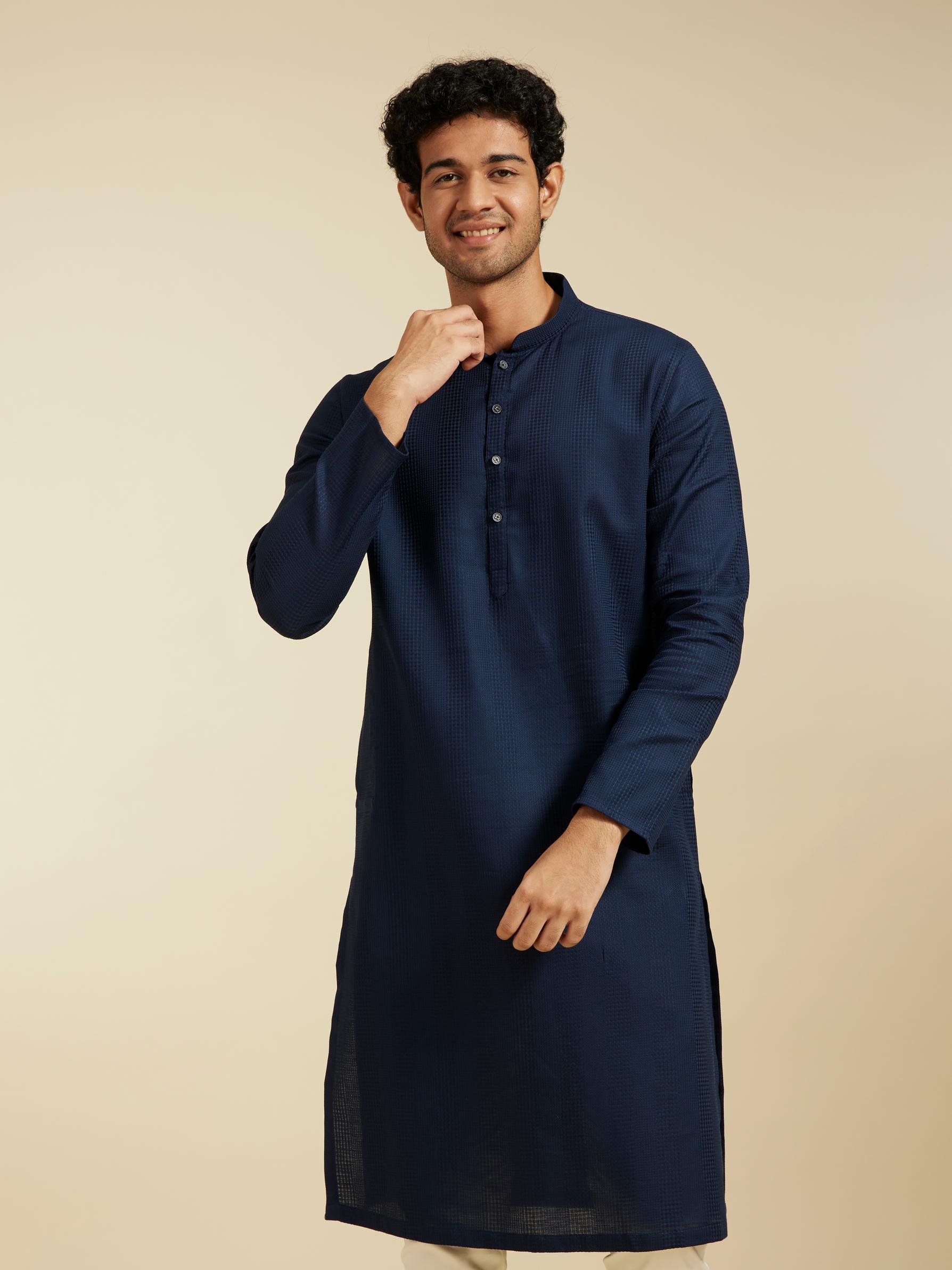Diwas Men Indigo Blue Plain Classic Kurta