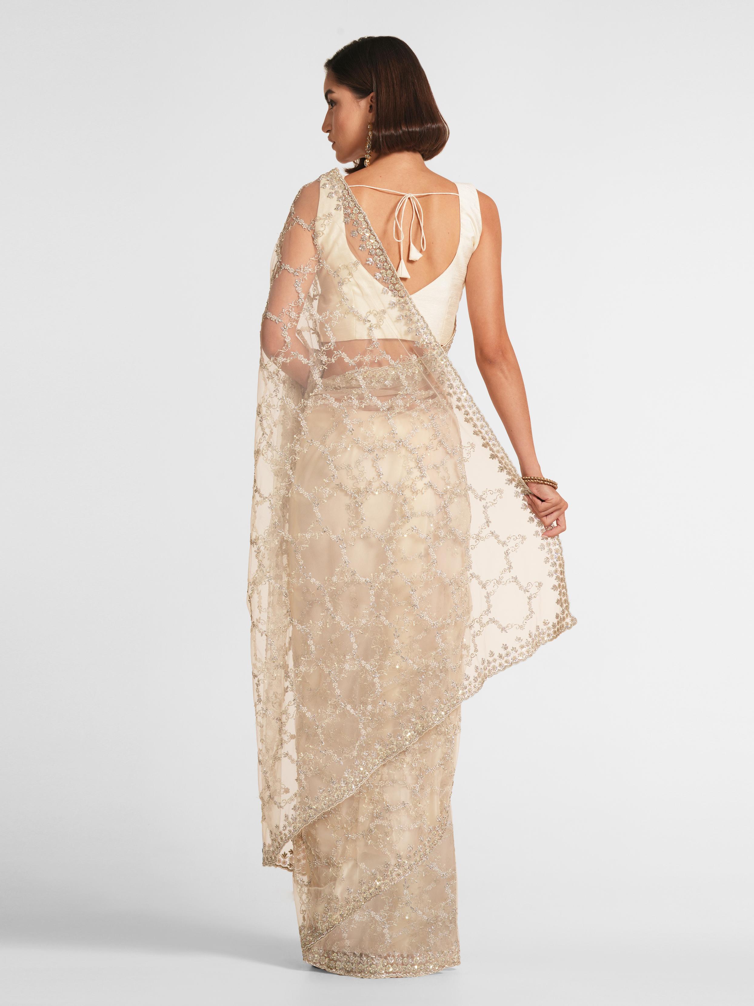 Twamev Women Creamy Delight Net Saree