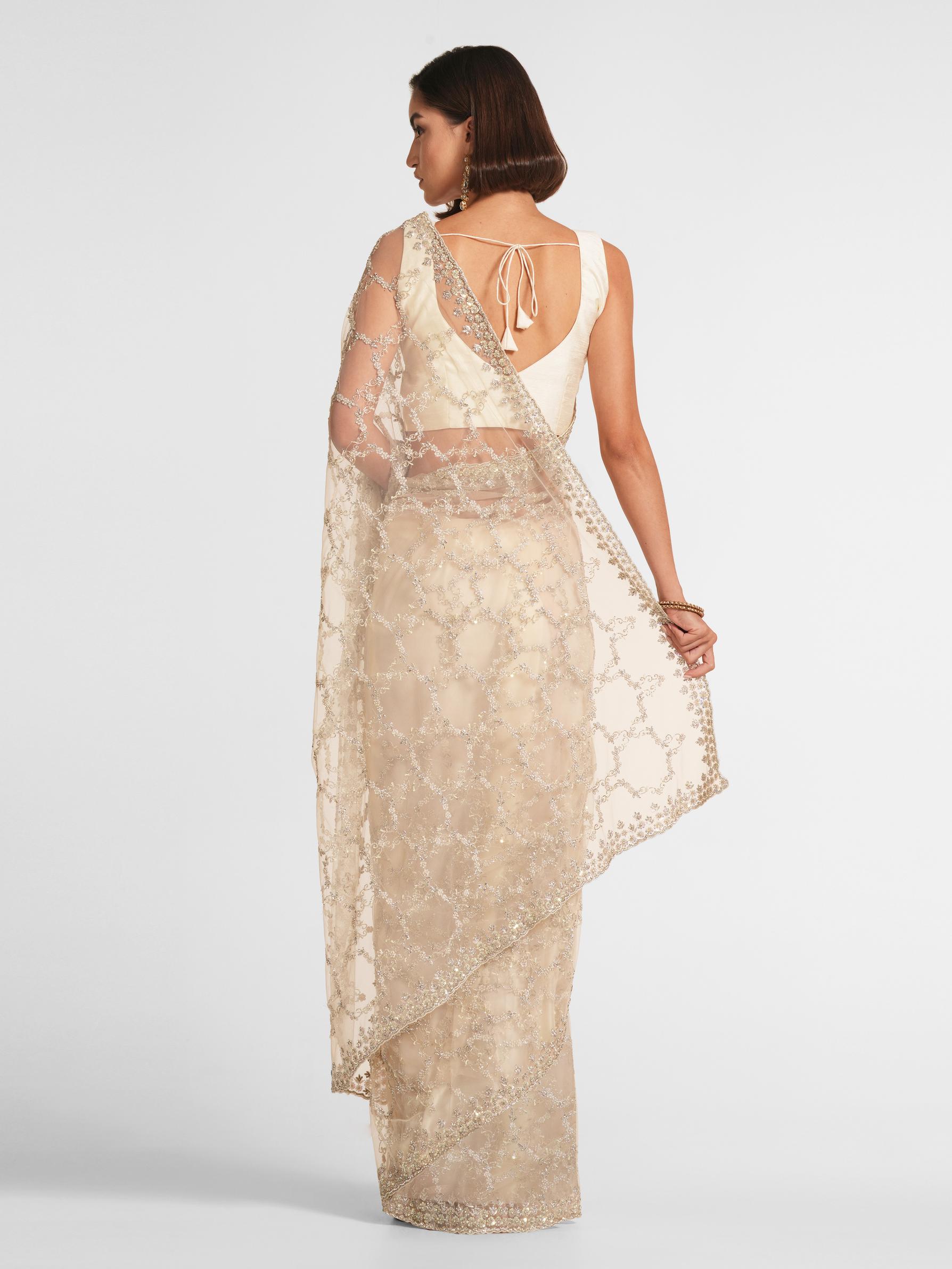 Twamev Women Creamy Delight Net Saree