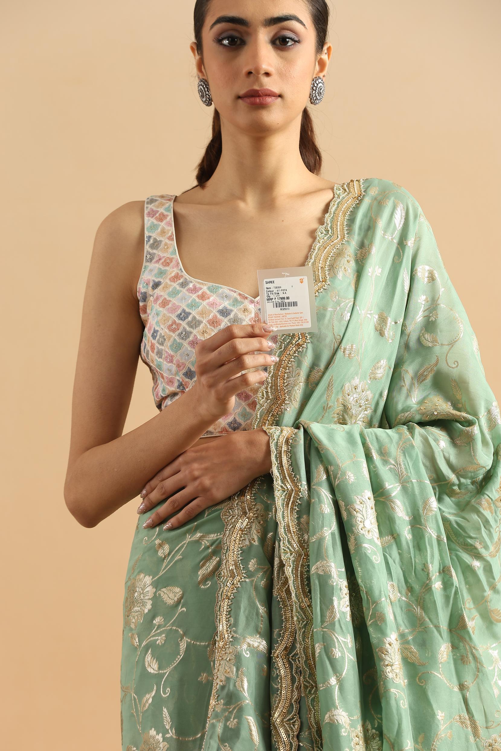 Twamev Women Whispering Pista Green Organza Saree