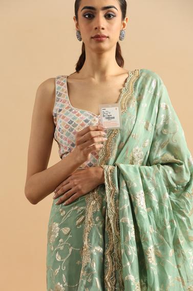 Twamev Women Whispering Pista Green Organza Saree