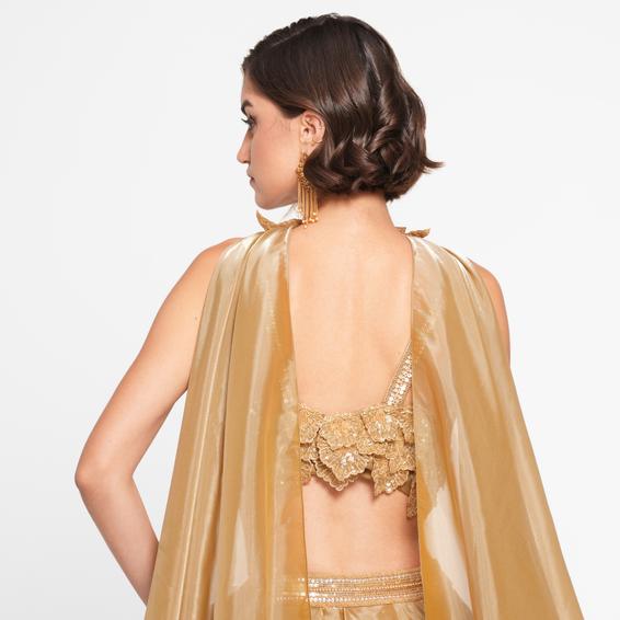 Twamev Women Golden Gleam Trio Set Skirt Top