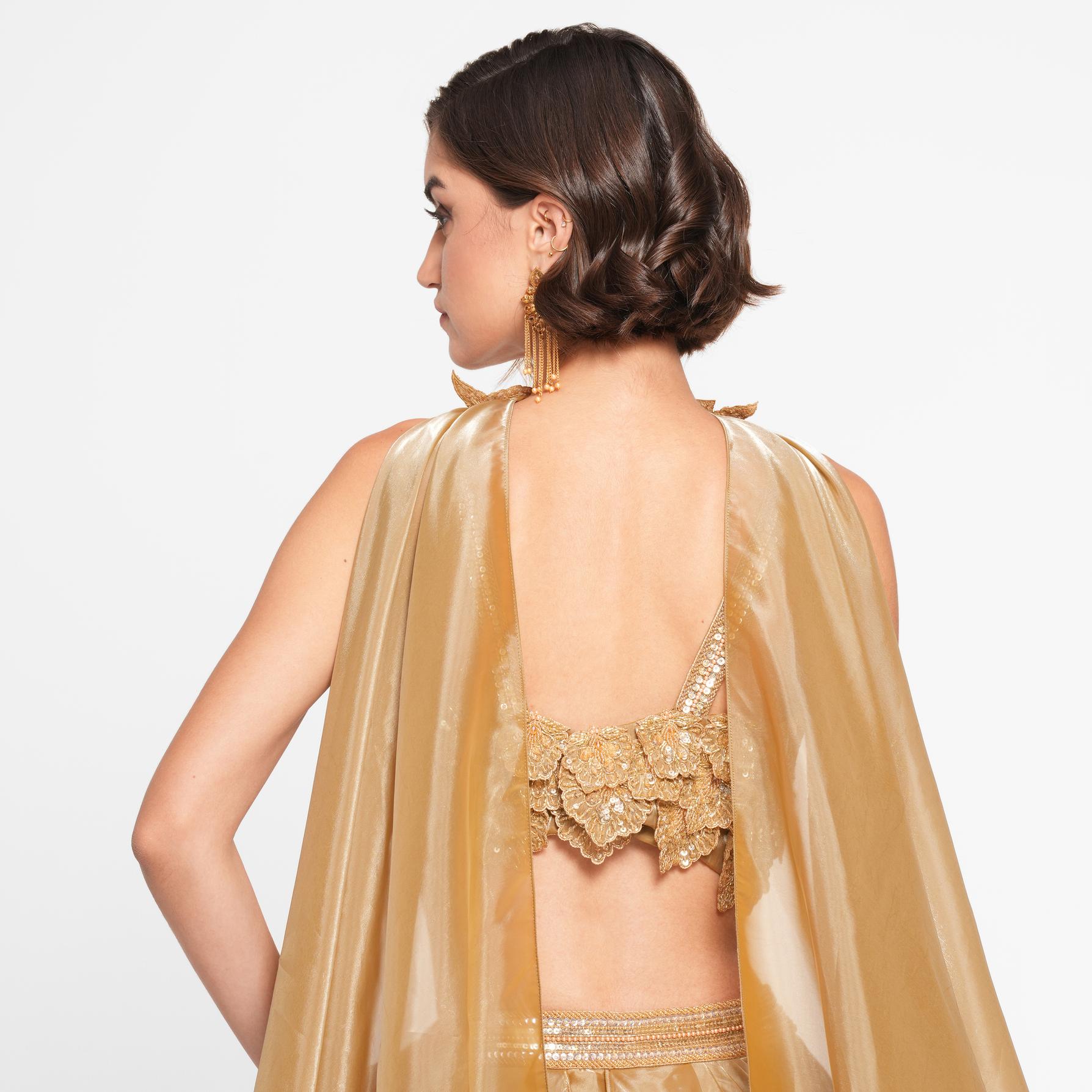 Twamev Women Golden Gleam Trio Set Skirt Top