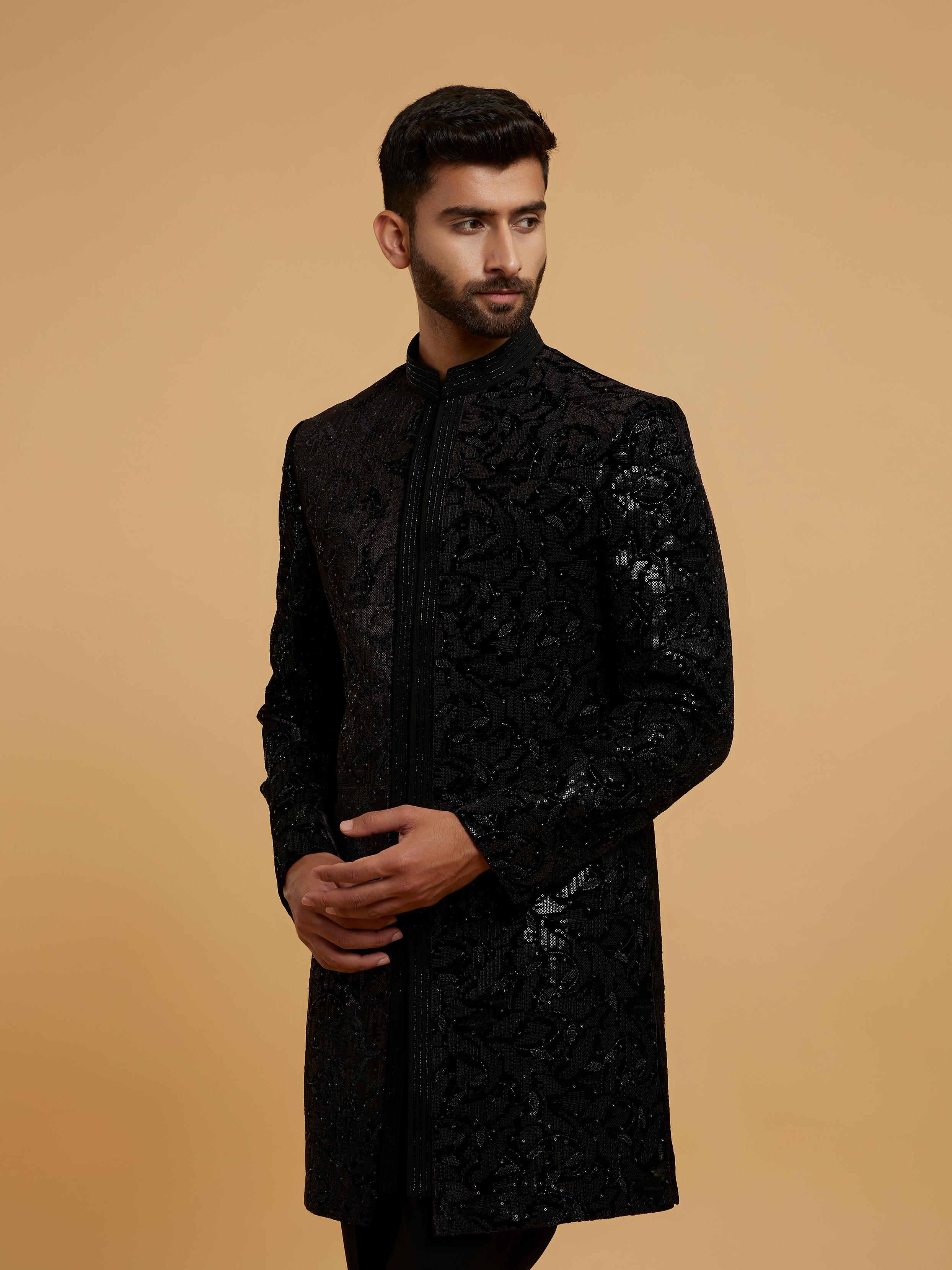 Twamev Men Velvet Galore Black Indo Western