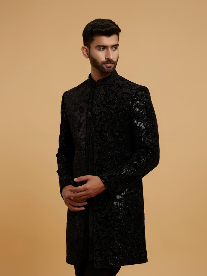 Twamev Men Velvet Galore Black Indo Western