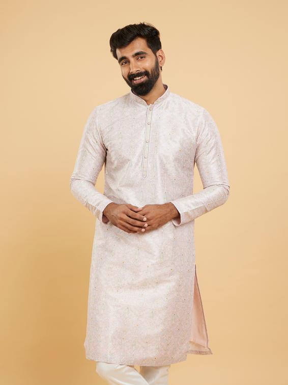 Twamev Men Soft Lilac Botanical Printed Kurta Set
