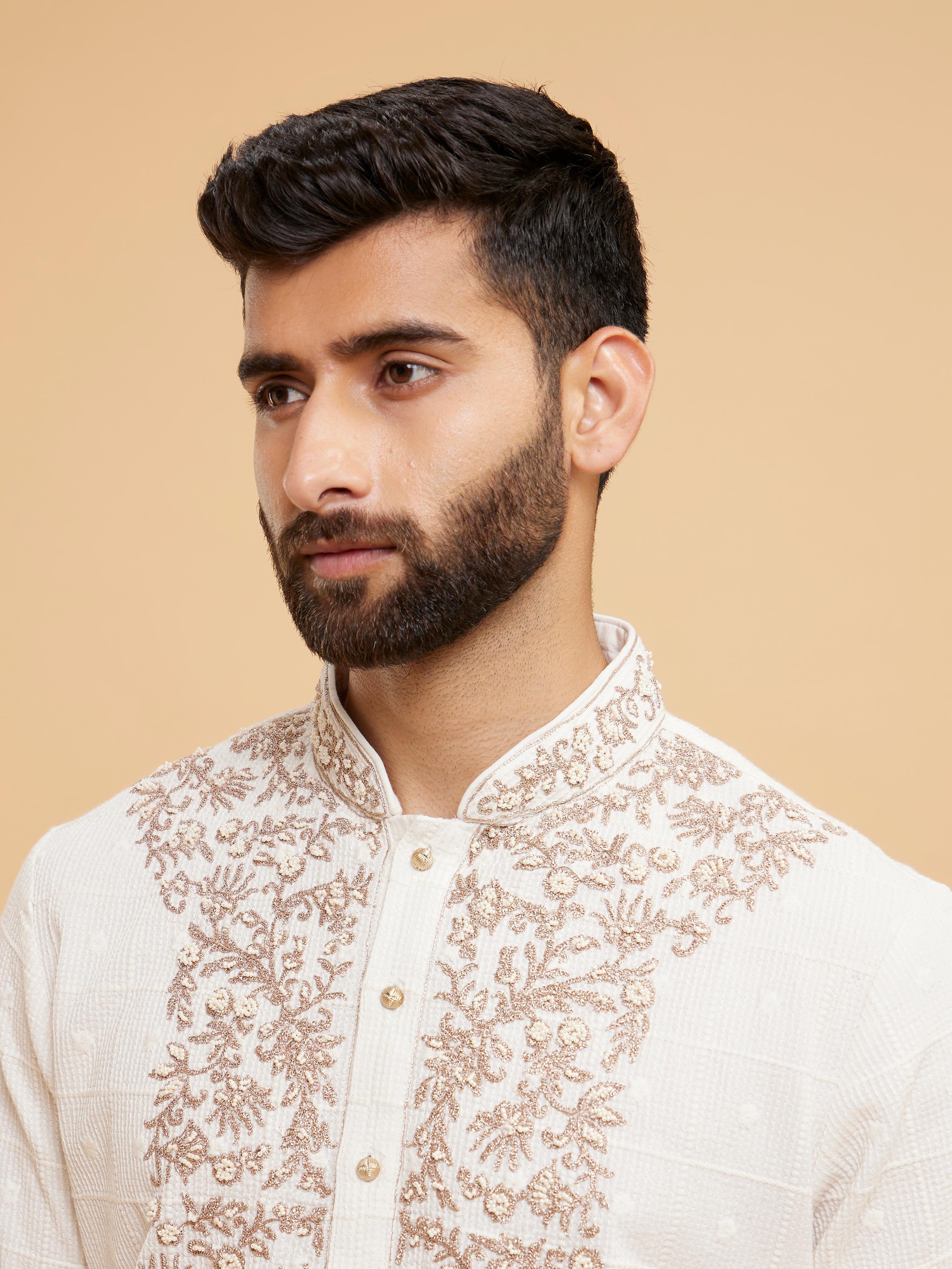 Twamev Men Classy Cream Cotton Kurta Pajama