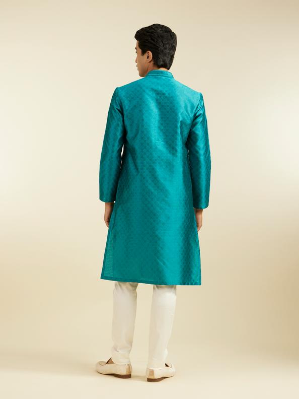Diwas Men Teal Green Lattice Patterned Kurta