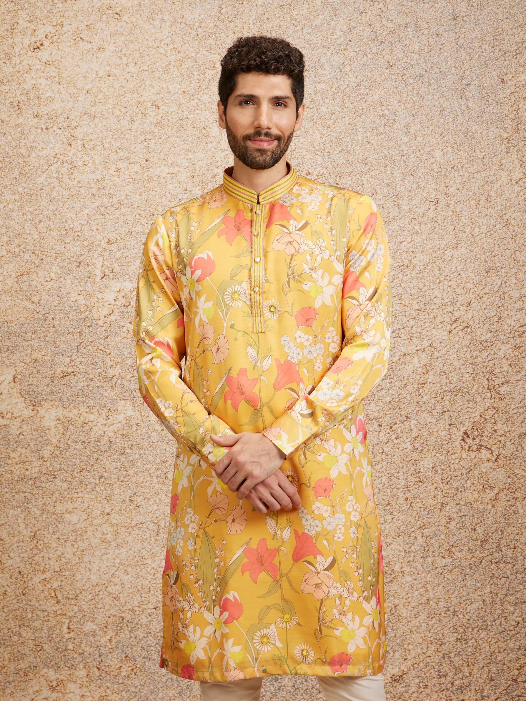 Twamev Men Mustard Enchant Kurta Pajama