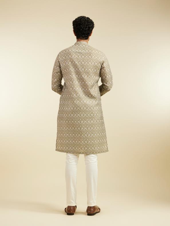 Diwas Men Olive Green Ikat Print Kurta