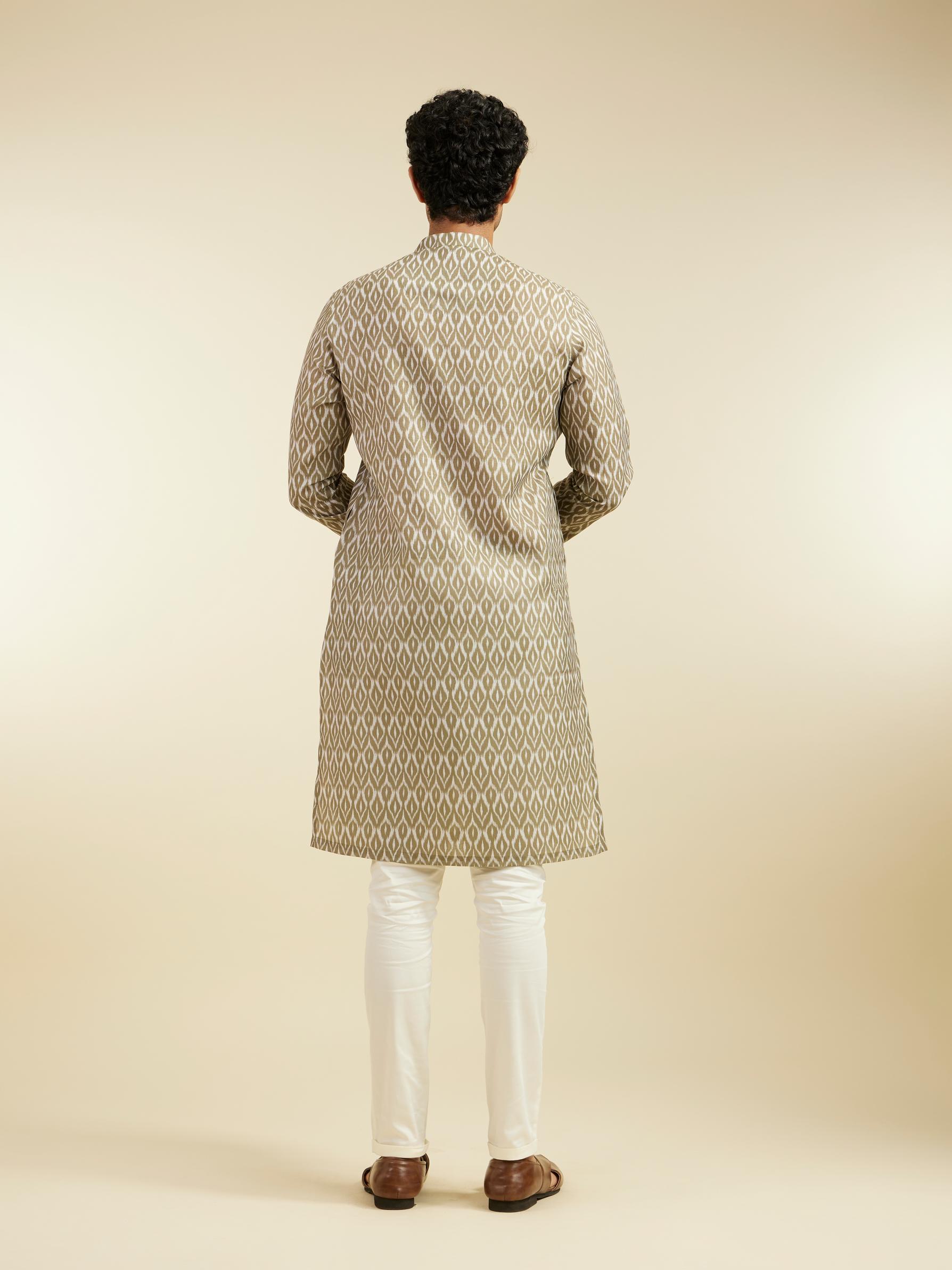 Diwas Men Olive Green Ikat Print Kurta