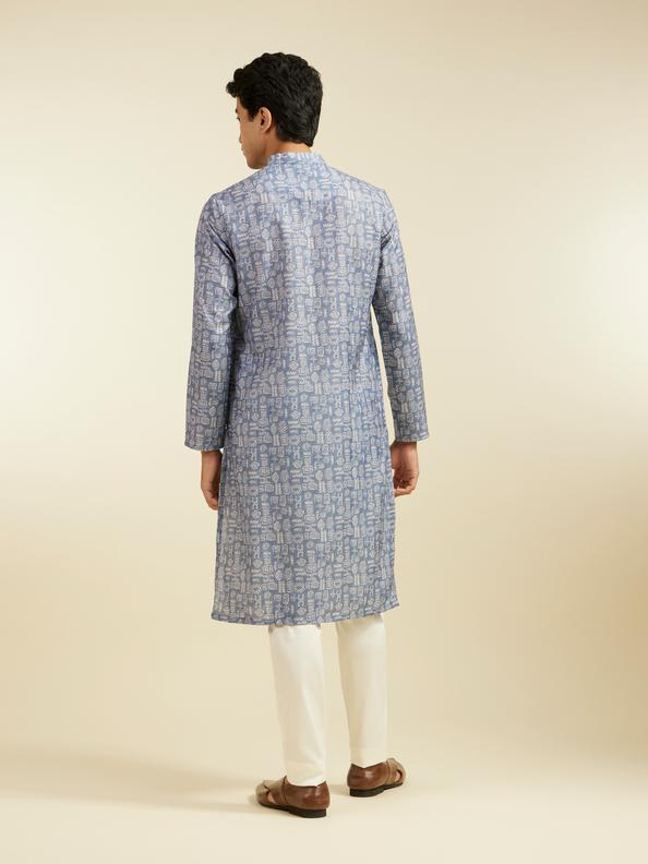Diwas Men Lavendar Grey Aztec Print Kurta