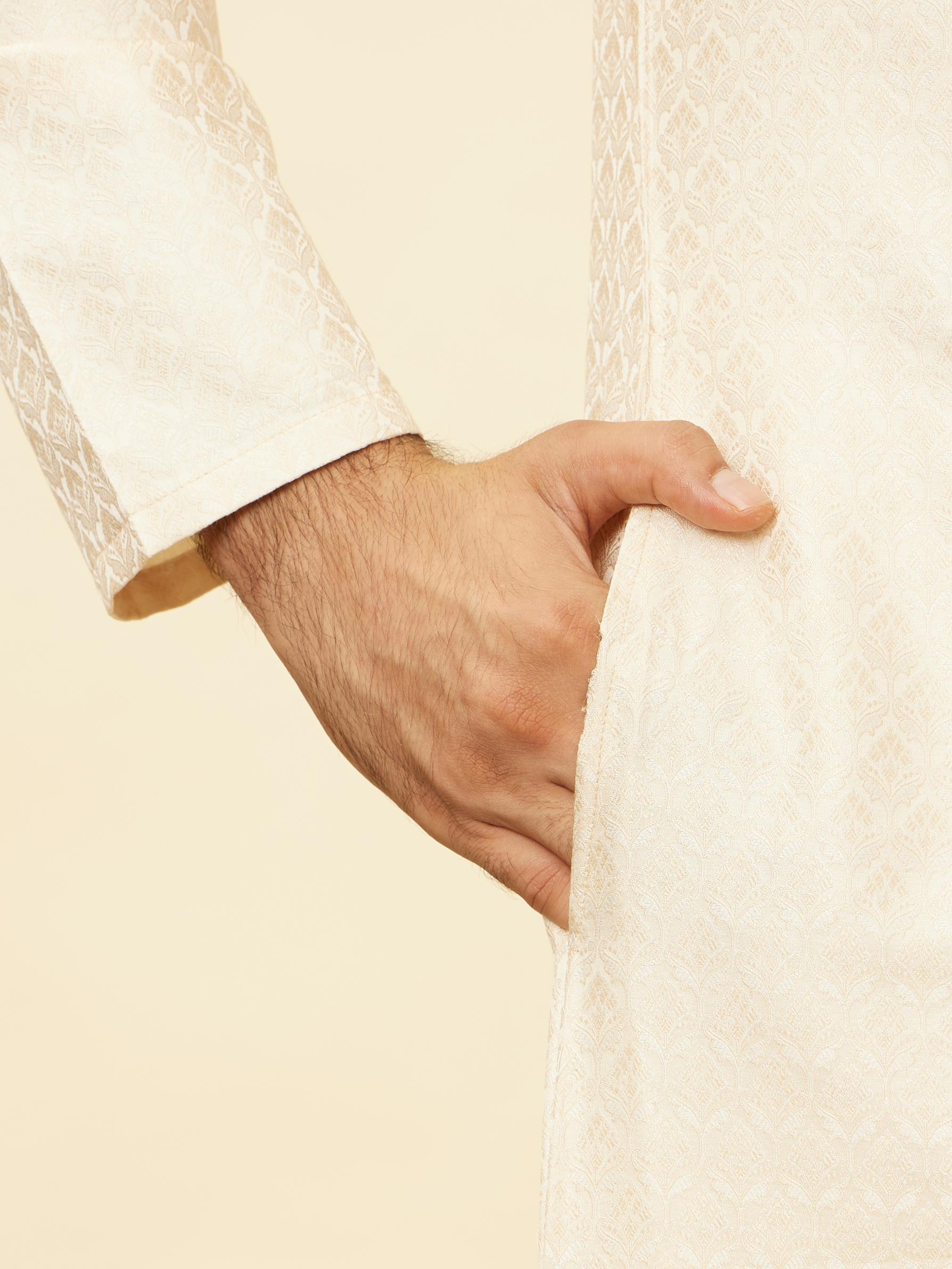 Twamev Men Twinkling Cream Brocade Kurta Pajama