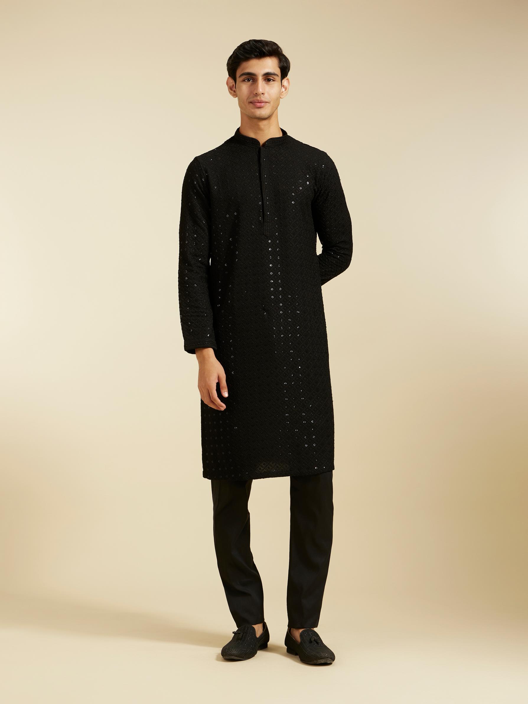 Diwas Men Midnight Black Chikankari Kurta with Sequin