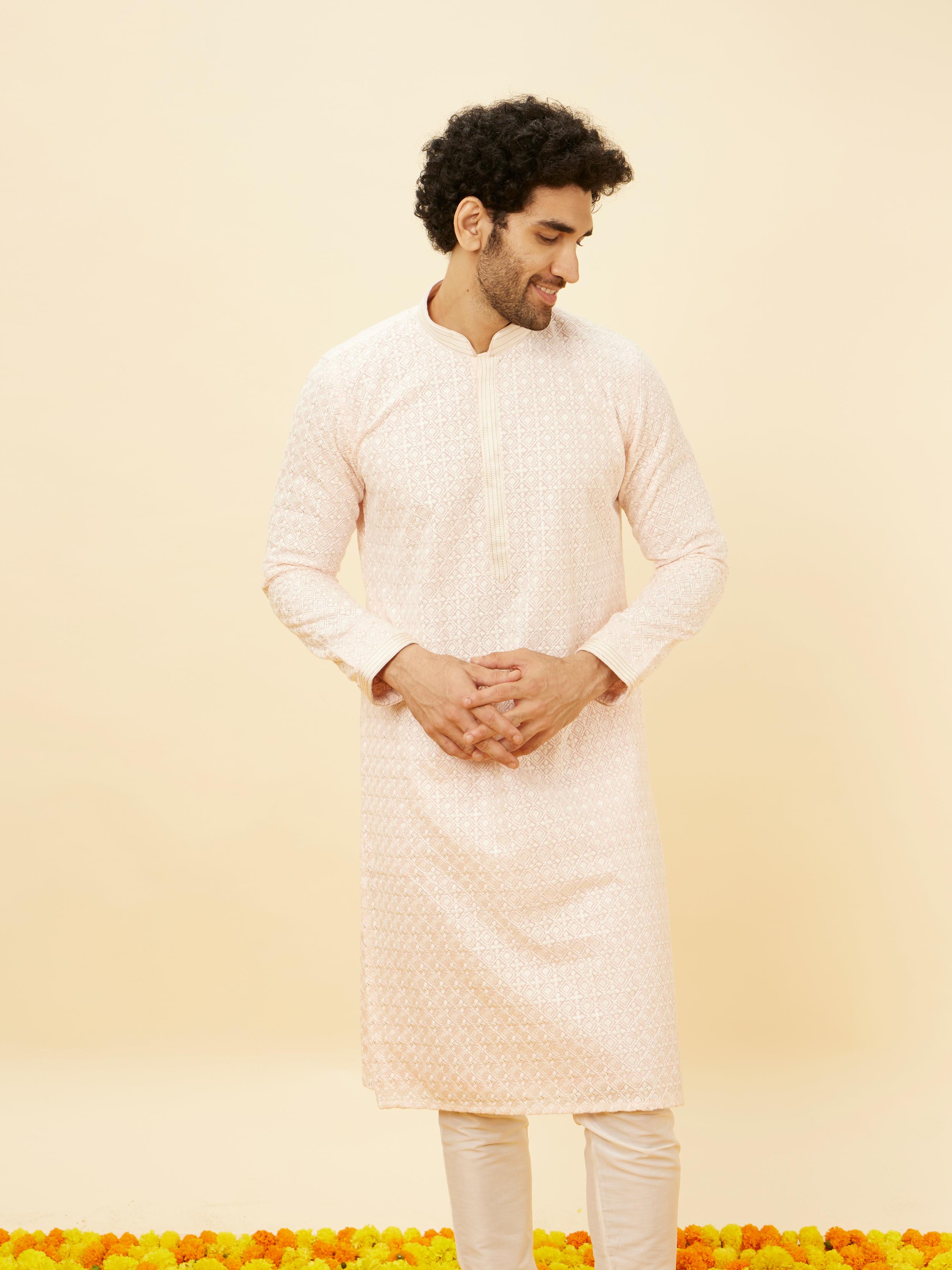 Twamev Men Rose Shadow Pink Chikankari Kurta