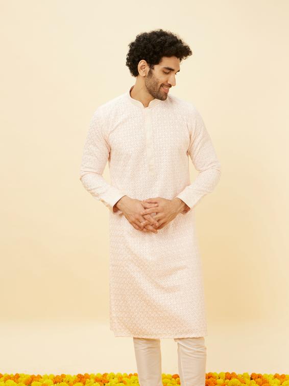 Twamev Men Rose Shadow Pink Chikankari Kurta