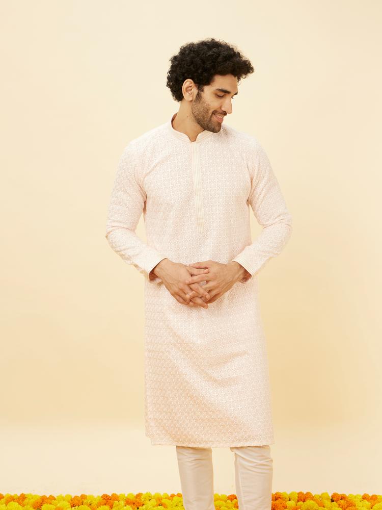 Twamev Men Rose Shadow Pink Chikankari Kurta