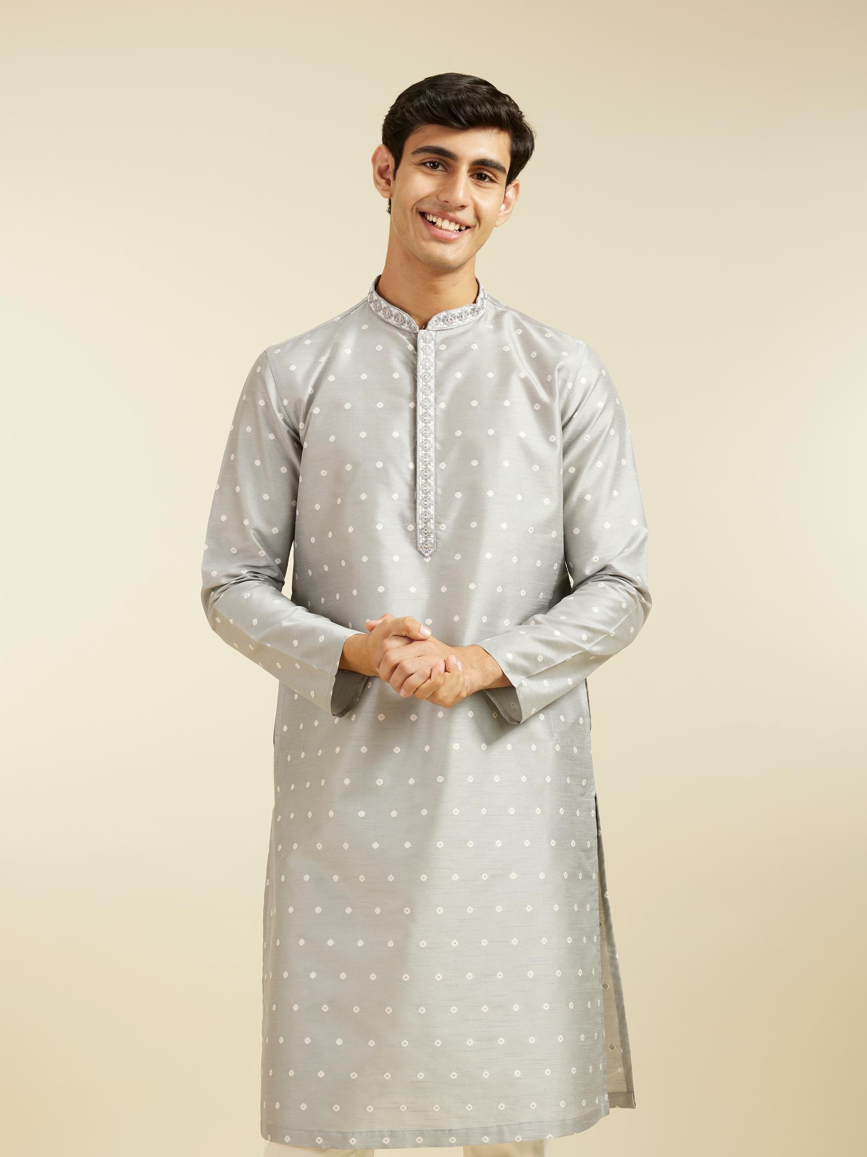 Diwas Men Smoke Grey Bandhani Inspired Pattern Kurta