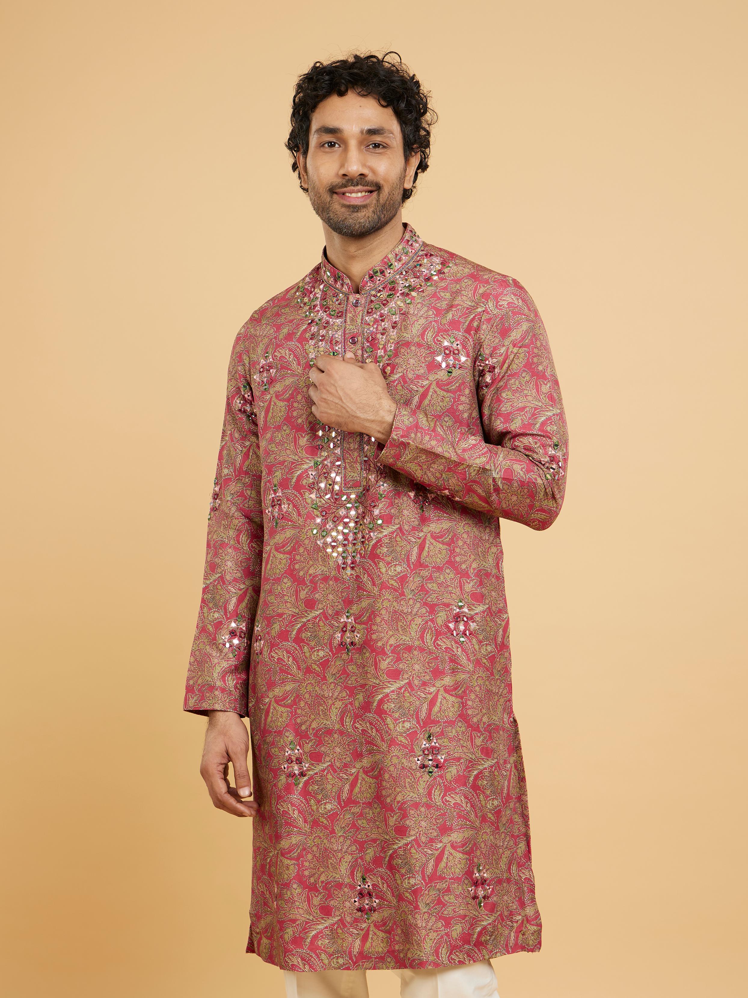 Twamev Men Magnificent Red Kurta Pajama