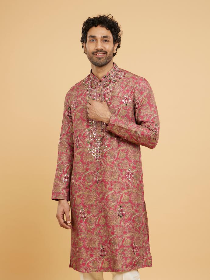 Twamev Men Magnificent Red Kurta Pajama