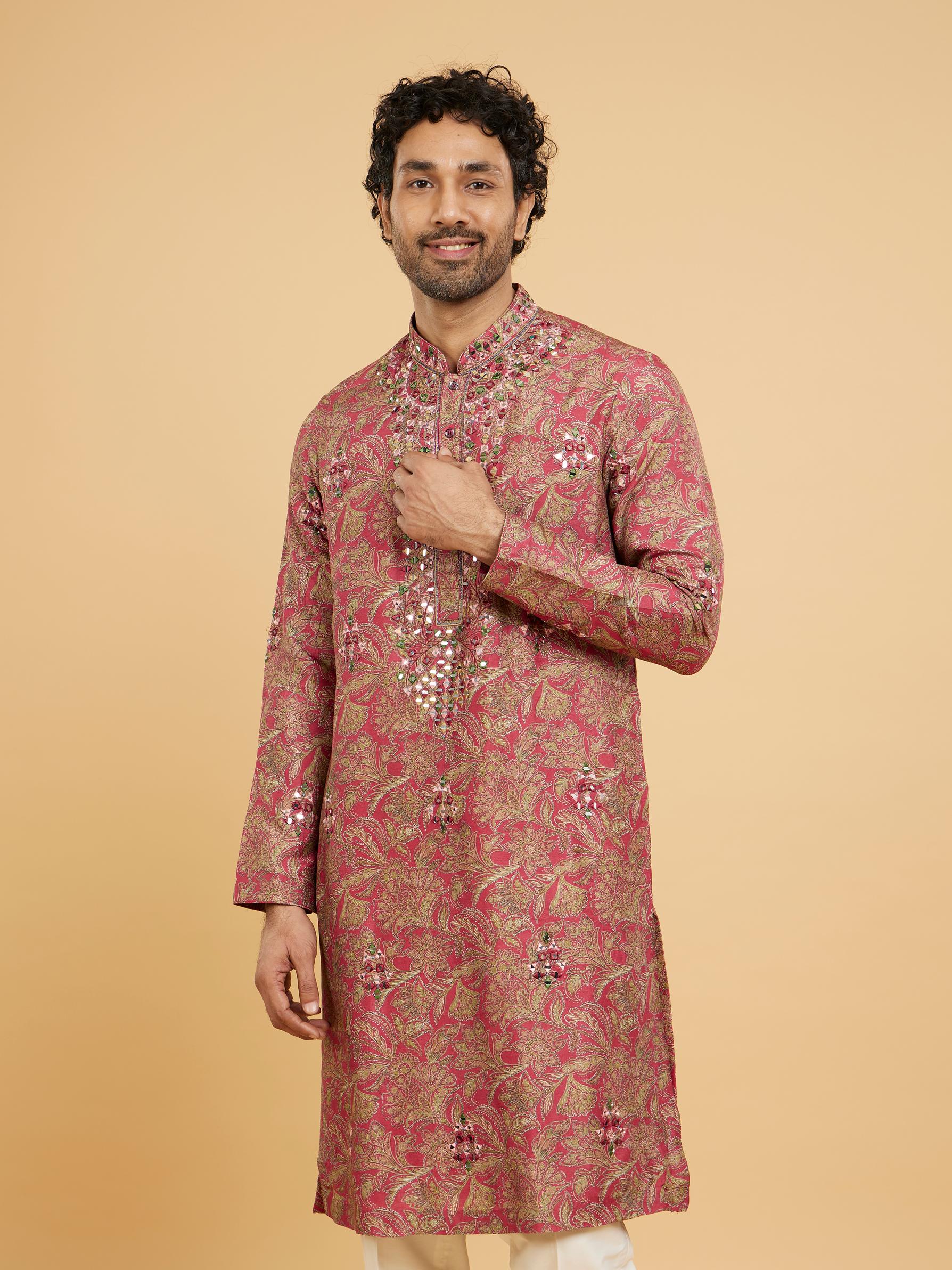 Twamev Men Magnificent Red Kurta Pajama