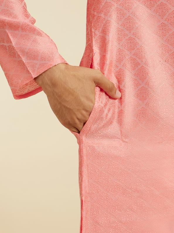 Diwas Men Flamingo Pink Jaal Patterned Kurta
