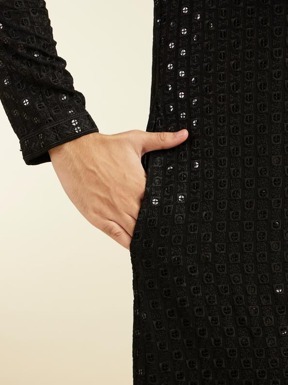 Diwas Men Ebony Black Chikankari Sequinned Kurta