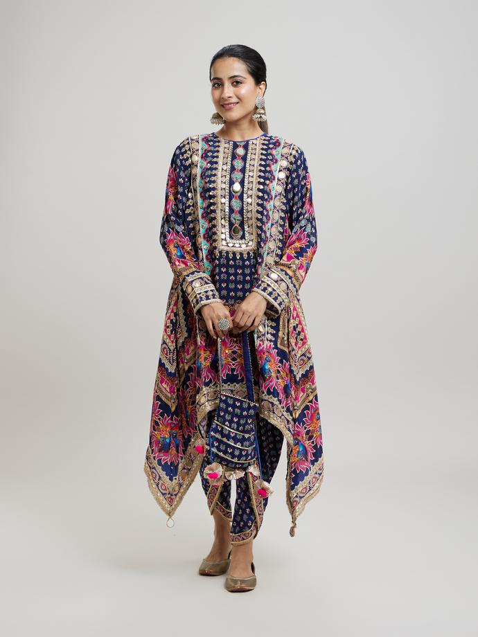 Twamev Women Indigo Blue Elegance Stitched Suit