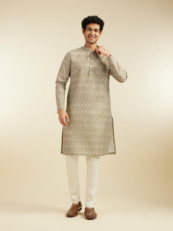 Diwas Men Olive Green Ikat Print Kurta