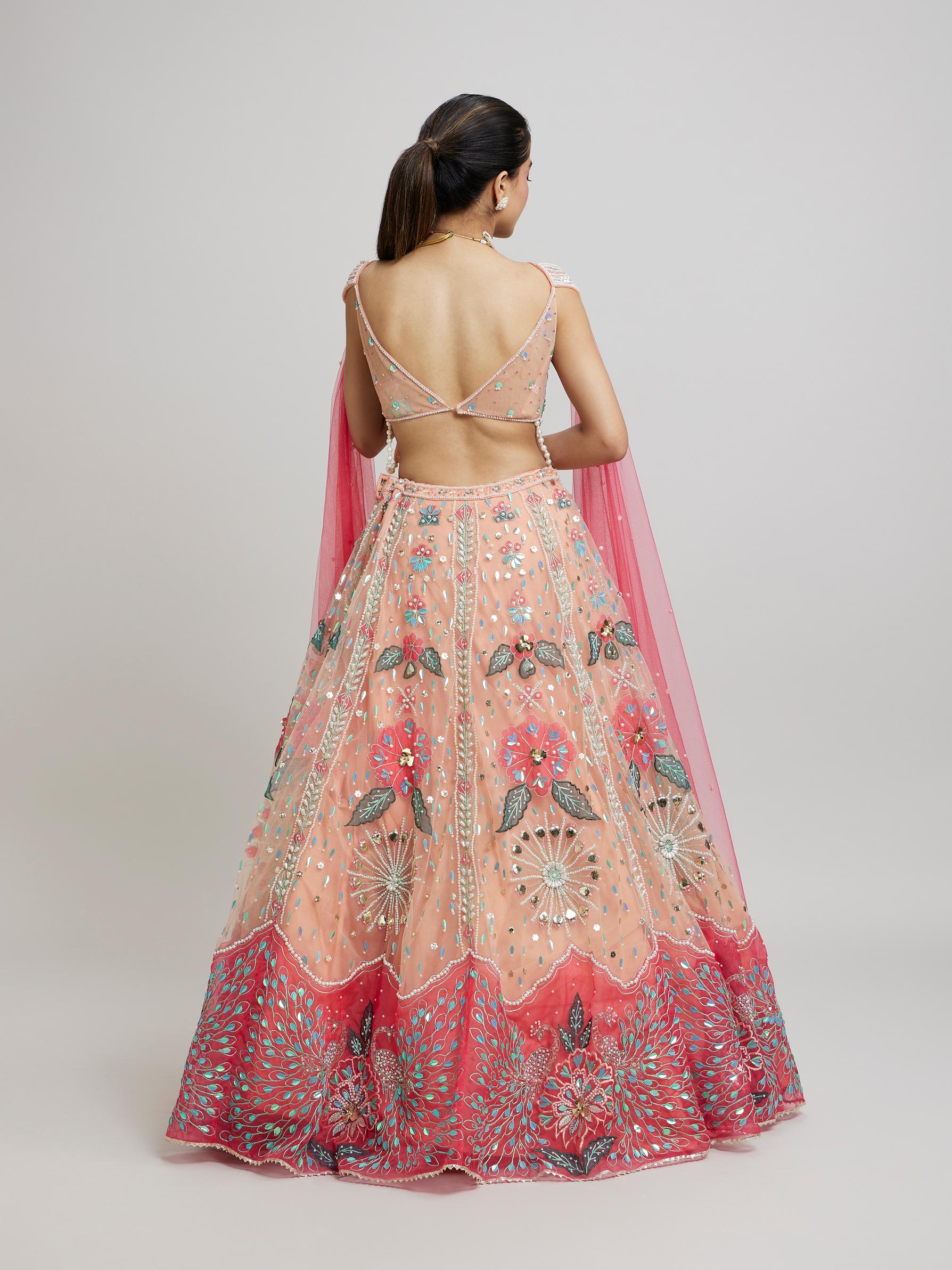 Twamev Women Dreamy Pink Net Lehenga