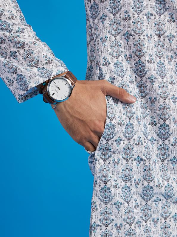 Diwas Men White & Aqua Green Medallion Printed Kurta