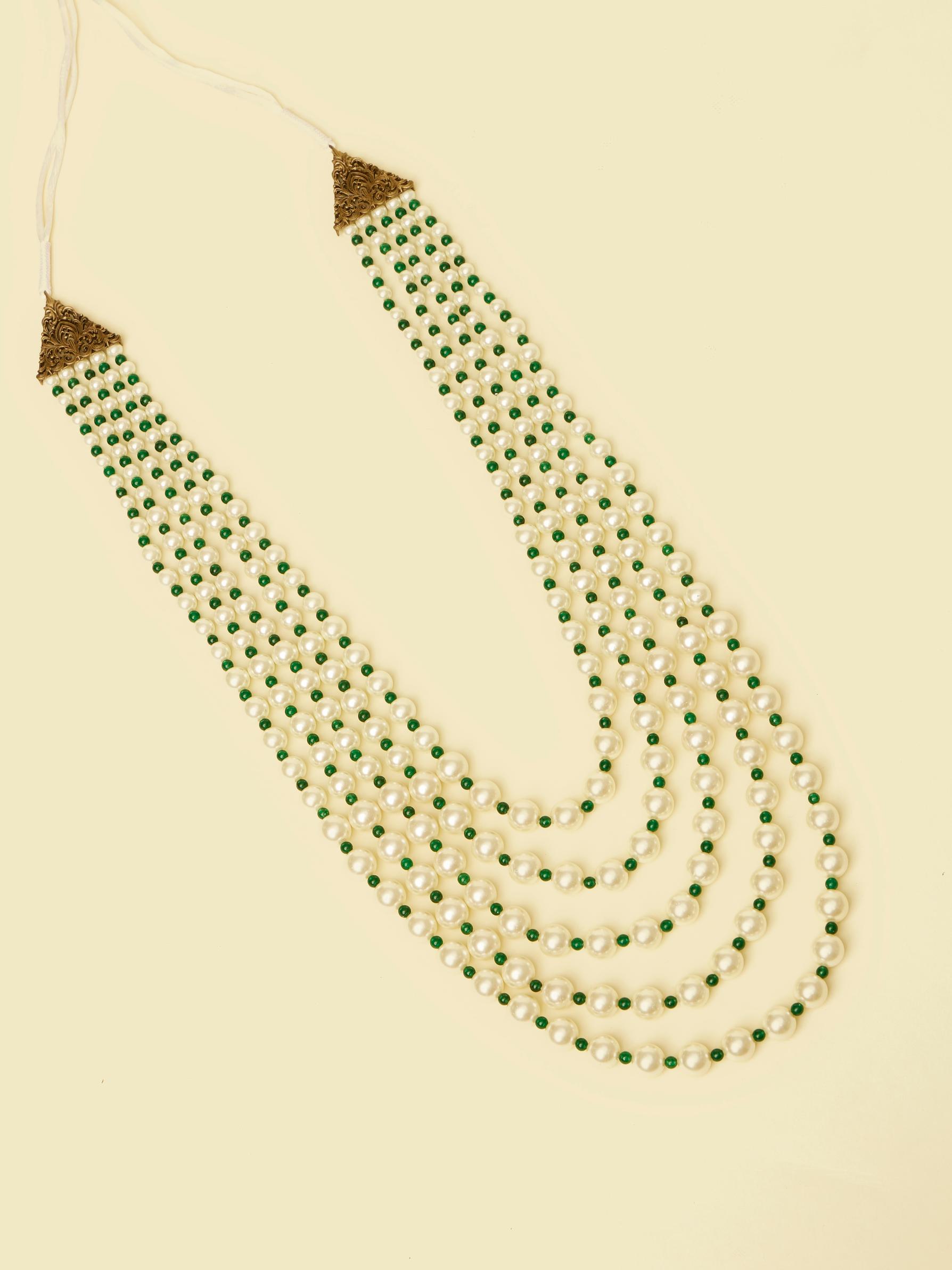 Twamev Men Regal Cream Dark Green Mala